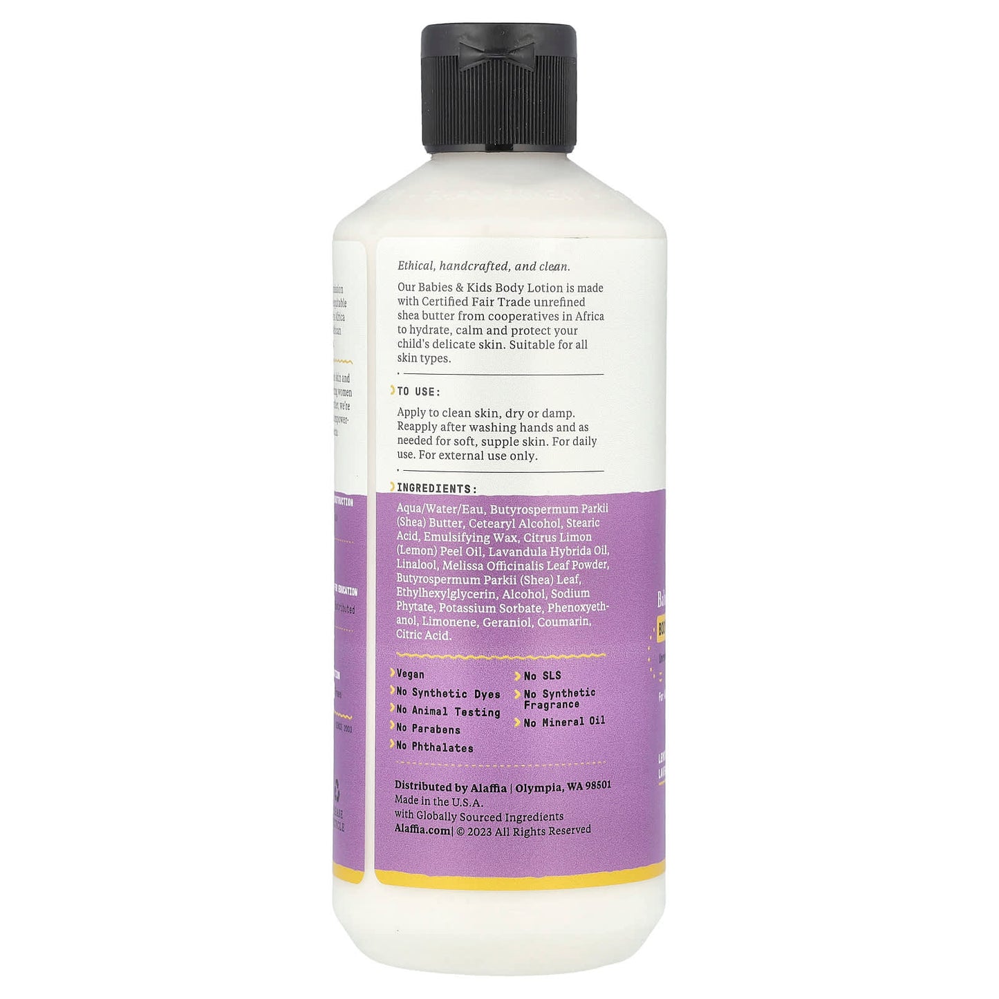 Alaffia Natural Baby & Kids Body Lotion, Lemon Lavender, 16 fl oz - Image 2