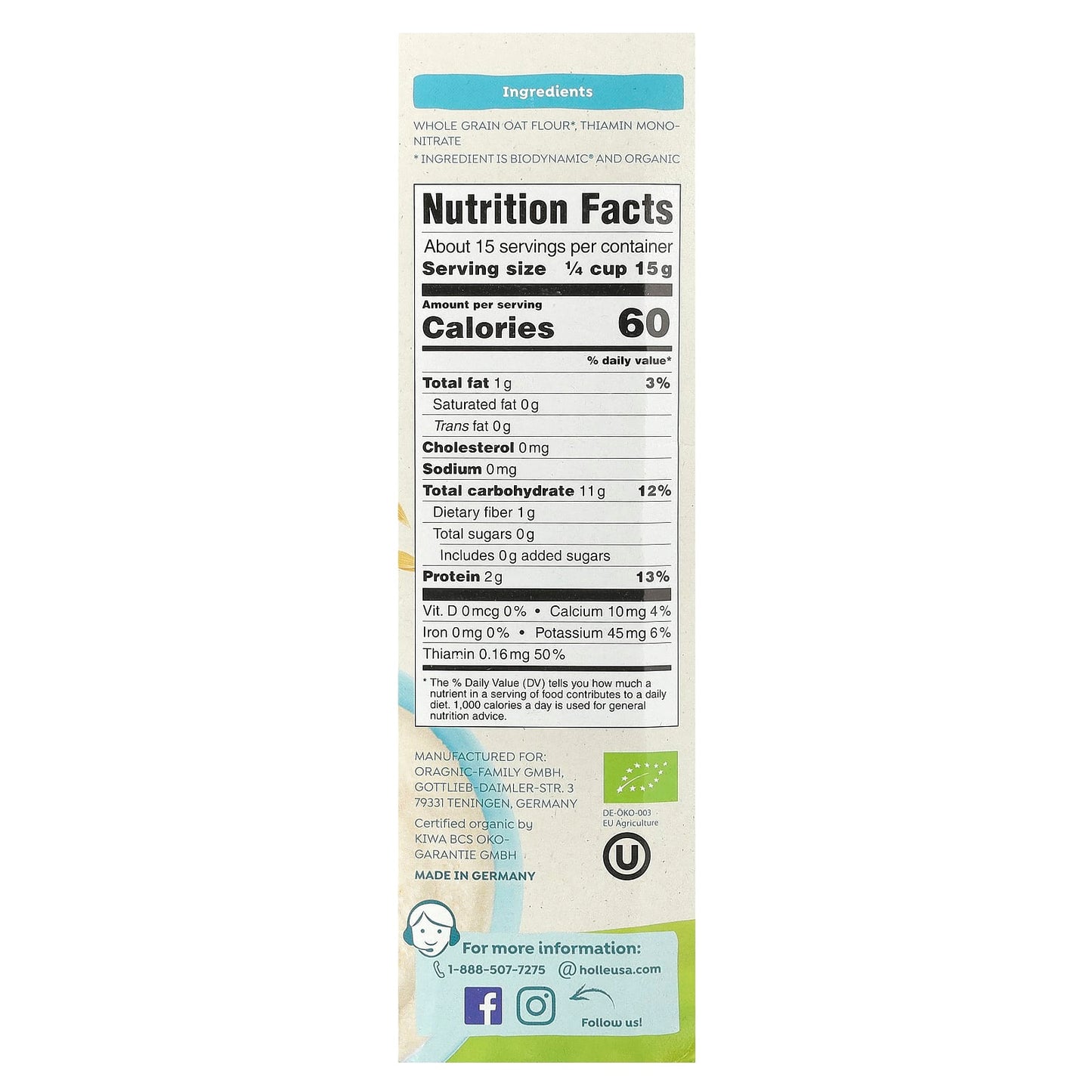 Holle Organic Whole Grain Oat Cereal for Babies 6+ Months 8oz - Image 2