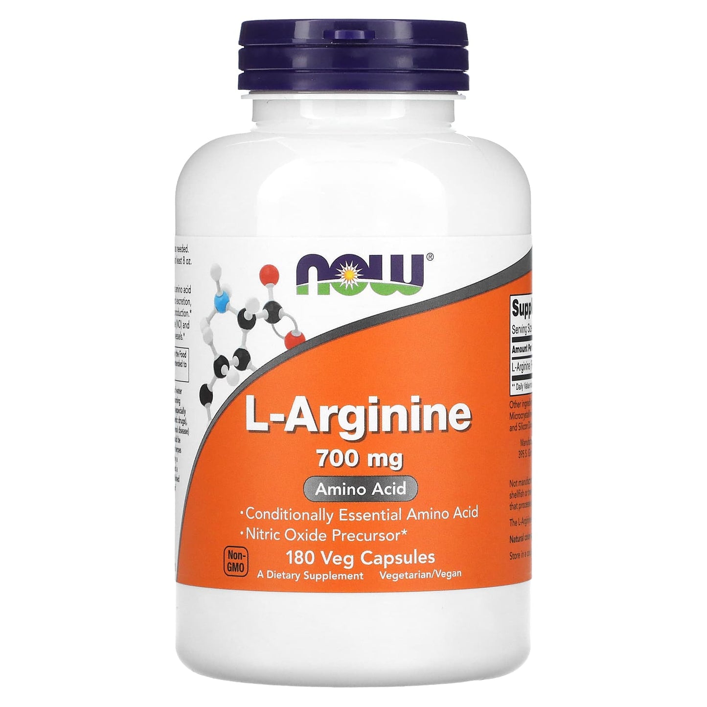 NOW Foods, L-Arginine, 700 mg, 180 Veg Capsules - Image 1