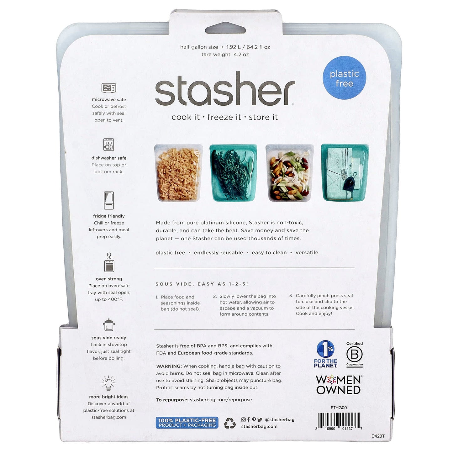 Stasher, Reusable Silicone Food Bag, Half Gallon, Clear, 64.2 fl oz (1.92 l) - Image 2