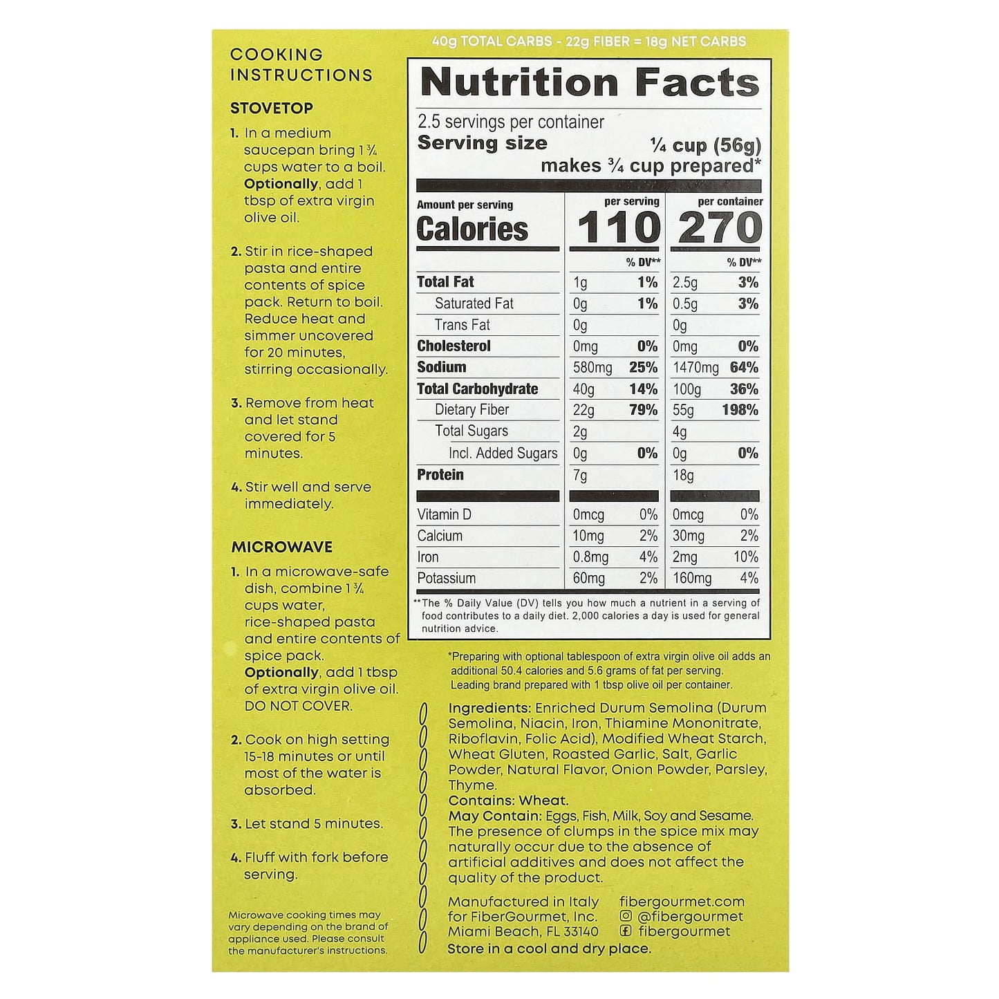 Low-Calorie Garlic & Herb Riced Pasta by Fiber Gourmet, 5 oz (141 g) - Image 2