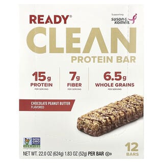 Ready Clean Protein Bars, Chocolate Peanut Butter, 12 Pack, Gluten-Free