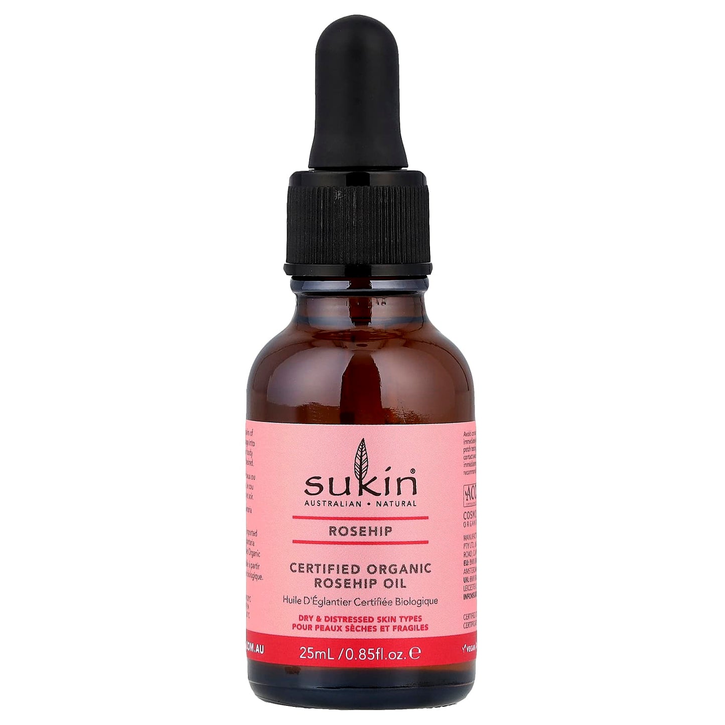 Sukin, Certified Organic Rosehip Oil, Dry & Distressed Skin Types, 0.85 fl oz (25 ml) - Image 1