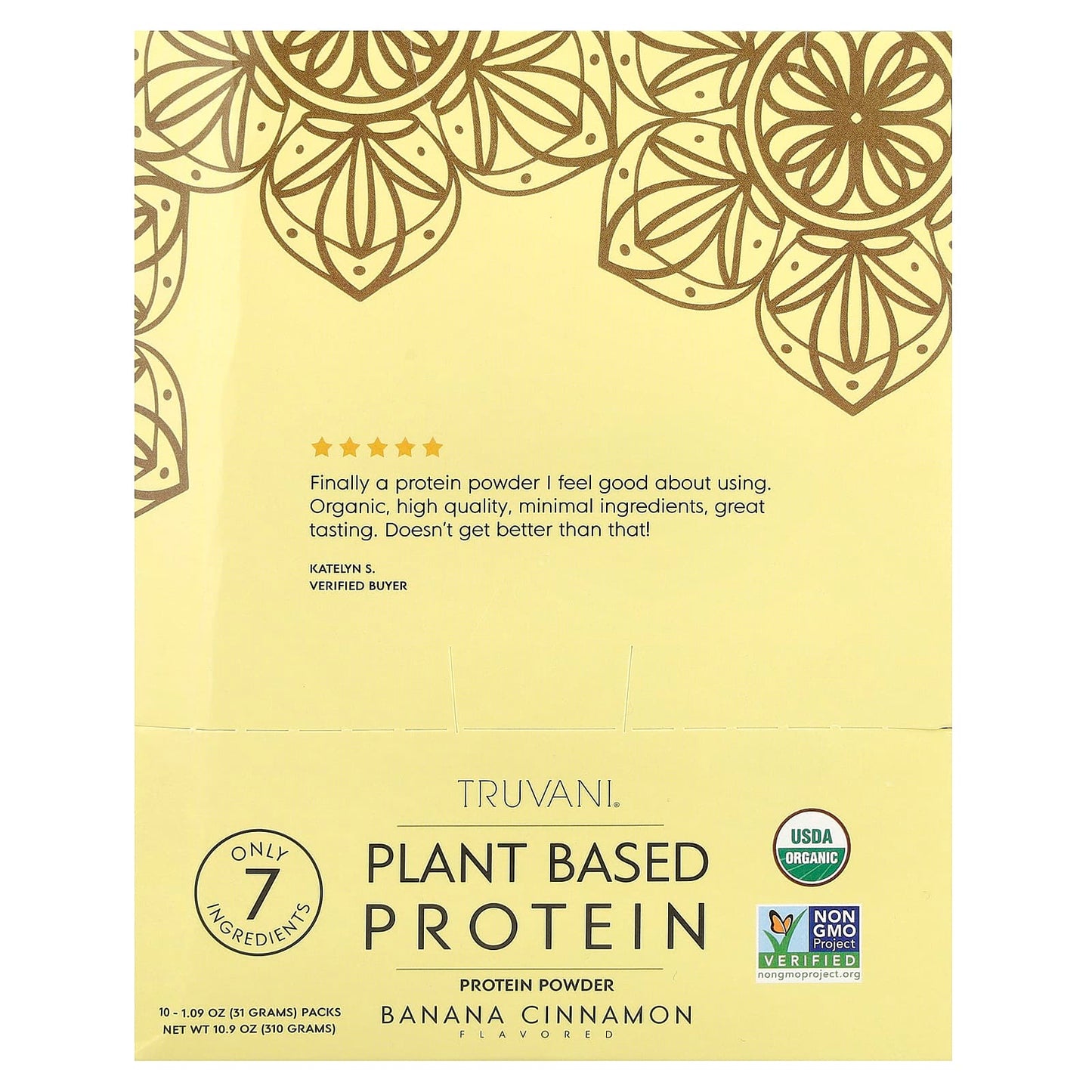 Truvani, Plant Based Protein, Banana Cinnamon, 10 Packs, 1.09 oz (31 g) Each - Image 1