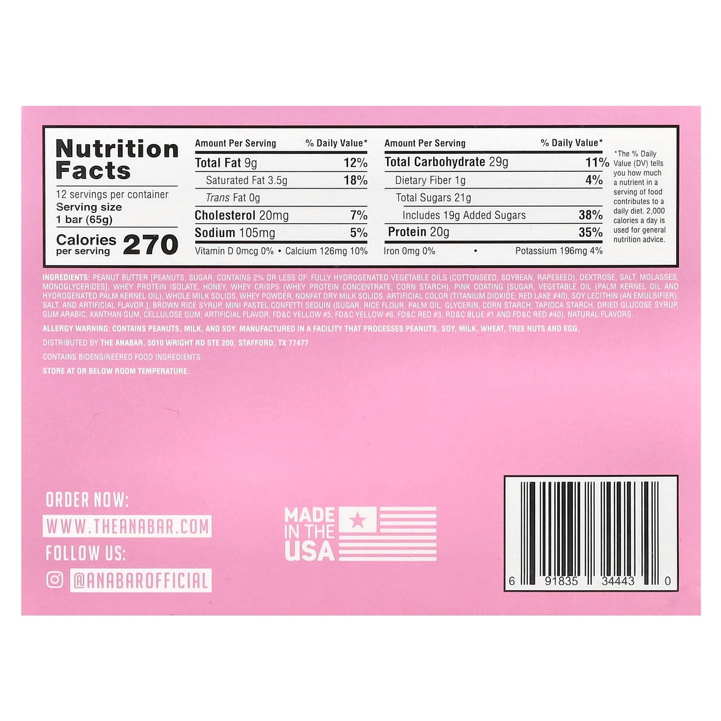 The Anabar, The Protein-Packed Candy Bar®, Frosted Strawberry Cupcake, 12 Bars, 2.29 oz (65 g) Each - Image 2