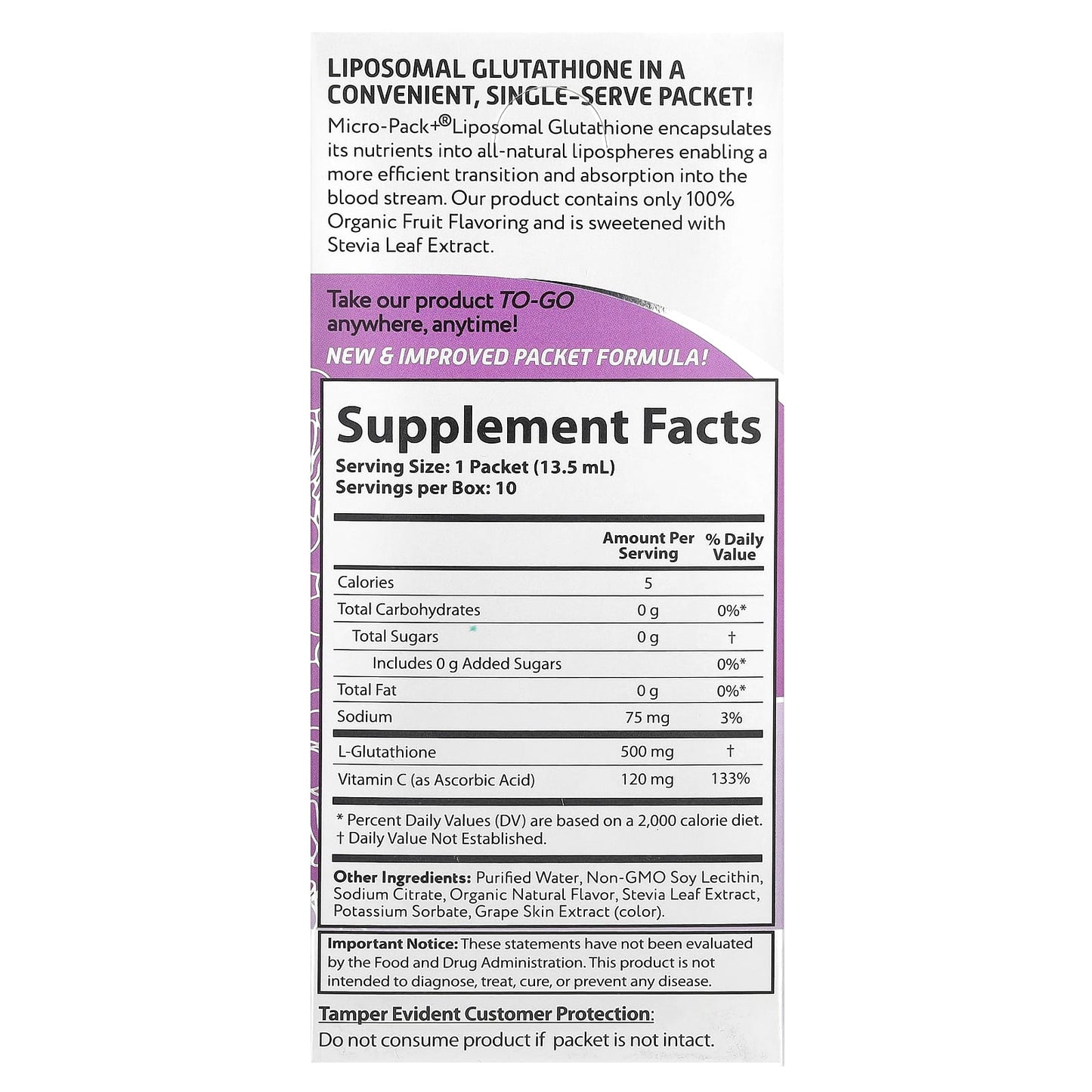 Aurora Nutrascience Liposomal Glutathione, 10 Single-Serve Packets, 500mg - Image 2