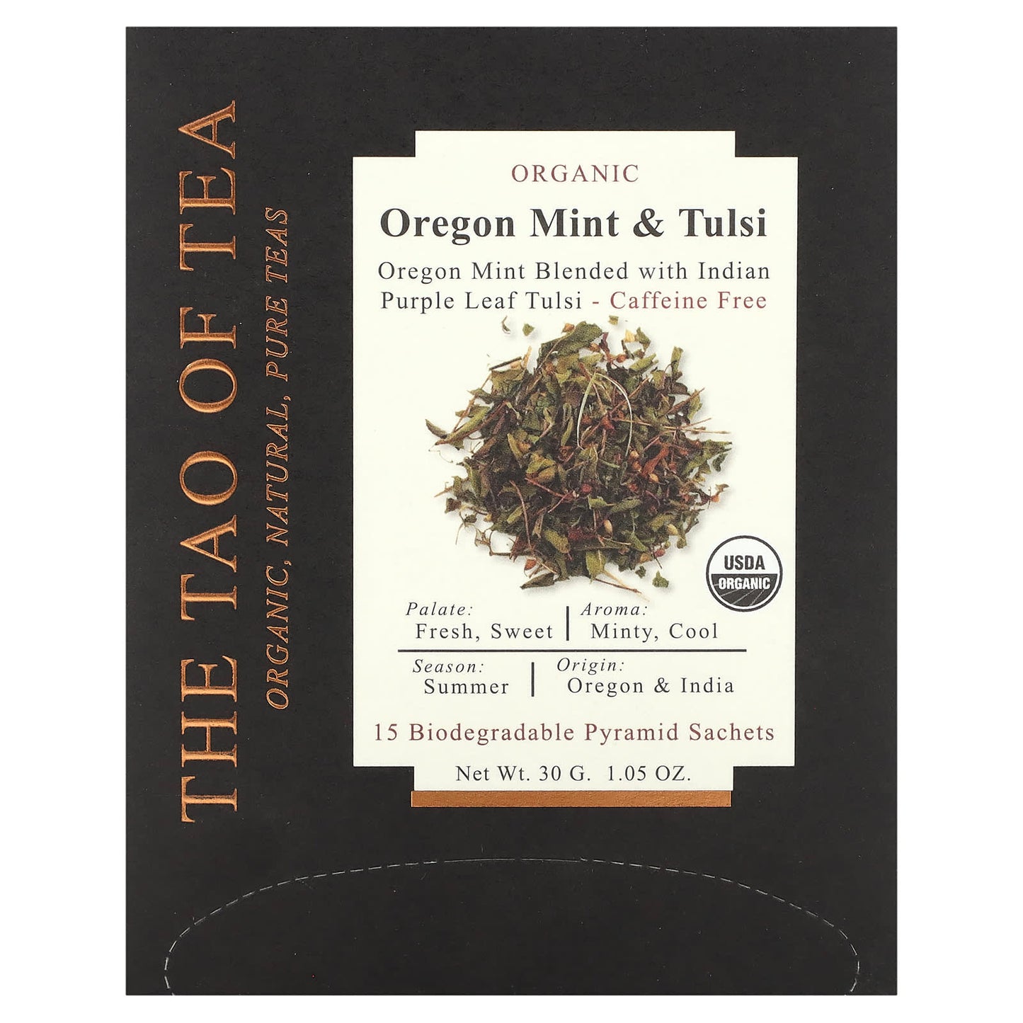The Tao of Tea, Organic Oregon Mint & Tulsi Tea, Caffeine Free, 15 Pyramid Sachets, 1.05 oz (30 g) - Image 1
