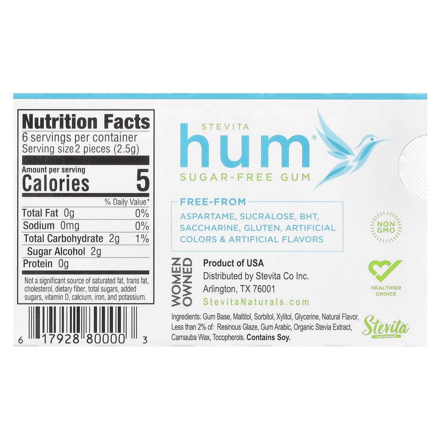 Stevita, Hum®, Sugar-Free Gum, Peppermint, 12 Pieces - Image 2