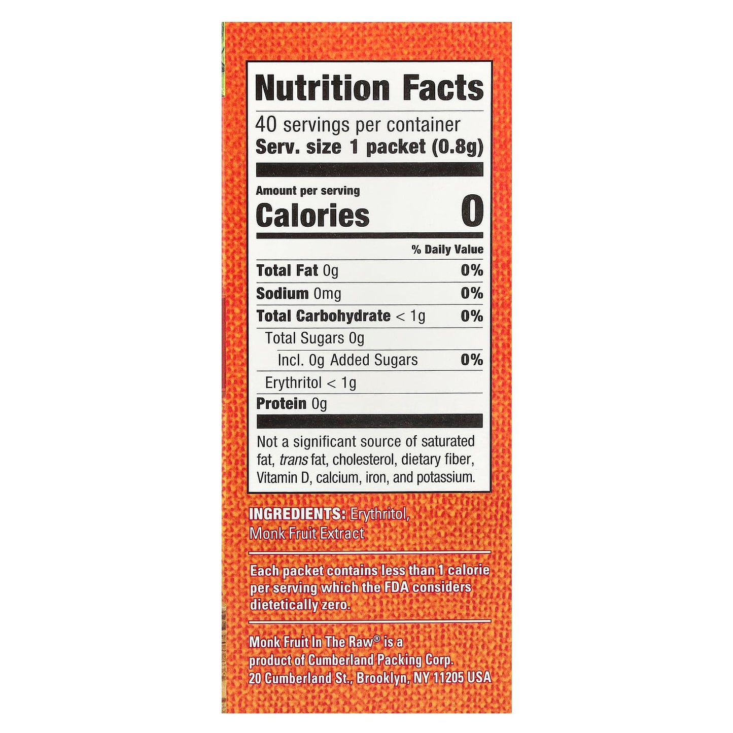 Zero-Calorie Monk Fruit Sweetener by In the Raw - 40 Packets - Image 2