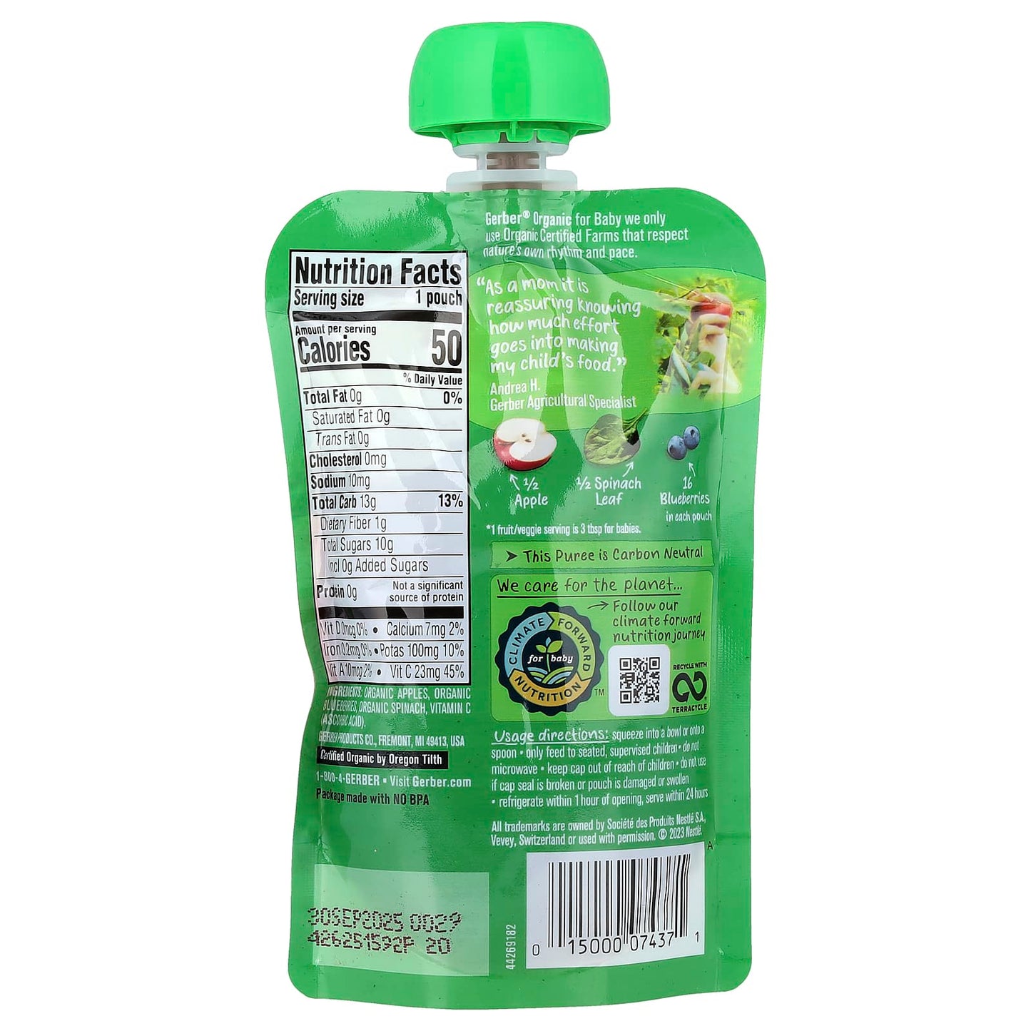 Gerber Organic Baby Food 2nd Foods Apple Blueberry Spinach - Image 2