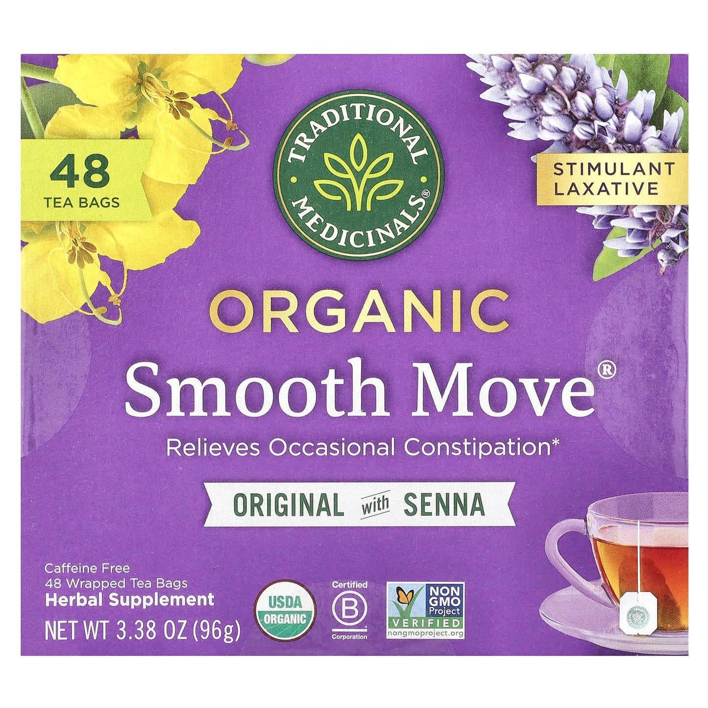 Traditional Medicinals, Organic Smooth Move, Caffeine Free, 48 Wrapped Tea Bags, 3.38 oz (96 g) - Image 1