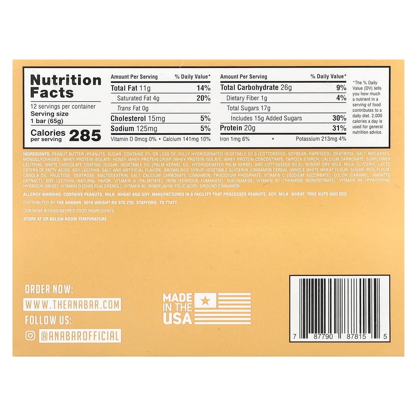 The Anabar, The Protein-Packed Candy Bar®, White Chocolate Cinnamon Swirl Crunch, 12 Bars, 2.29 oz (65 g) Each - Image 2
