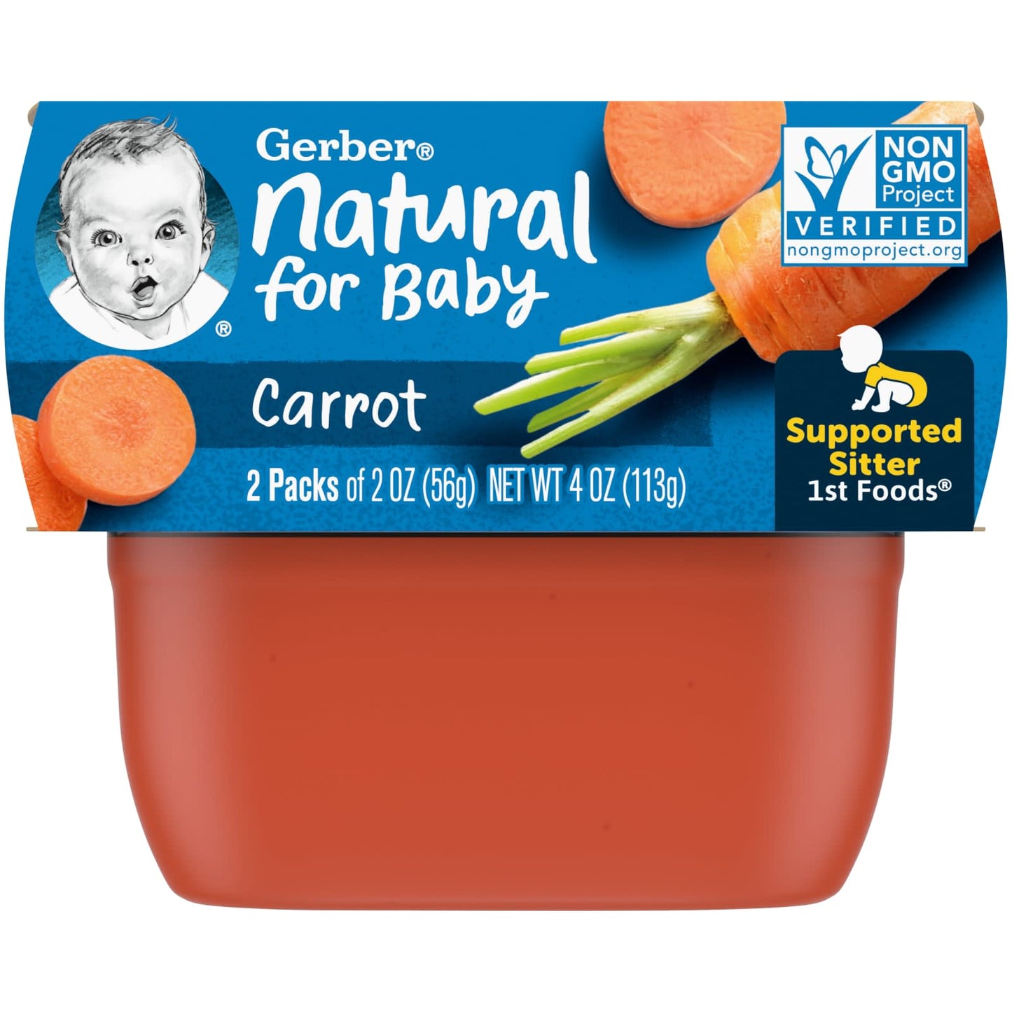 Gerber Natural 1st Foods Carrot Puree, 2 Pack, 2 oz Each - Image 1