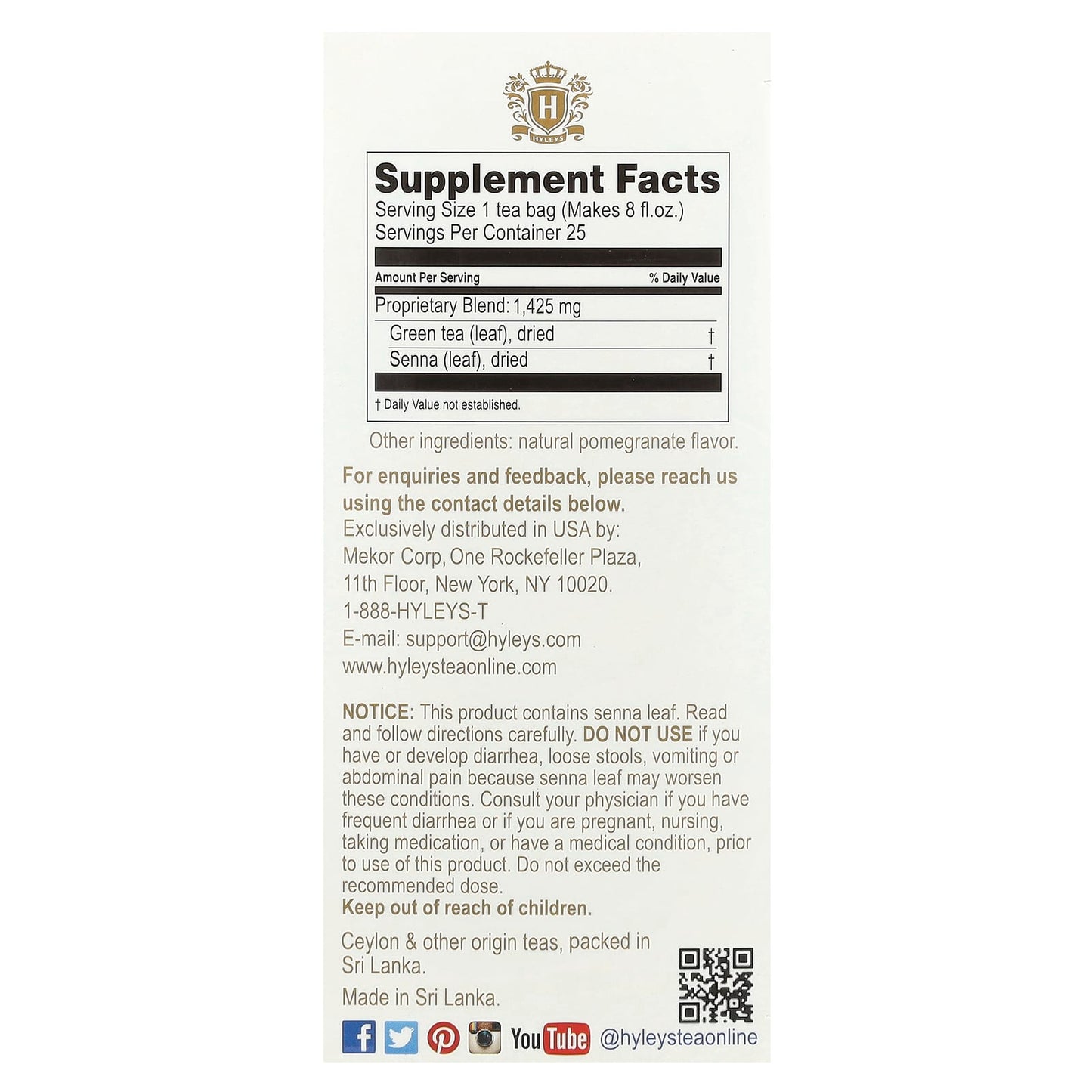 Hyleys Tea Pomegranate Slim Tea, 25 Foil Envelope Tea Bags, 100% Natural - Image 2