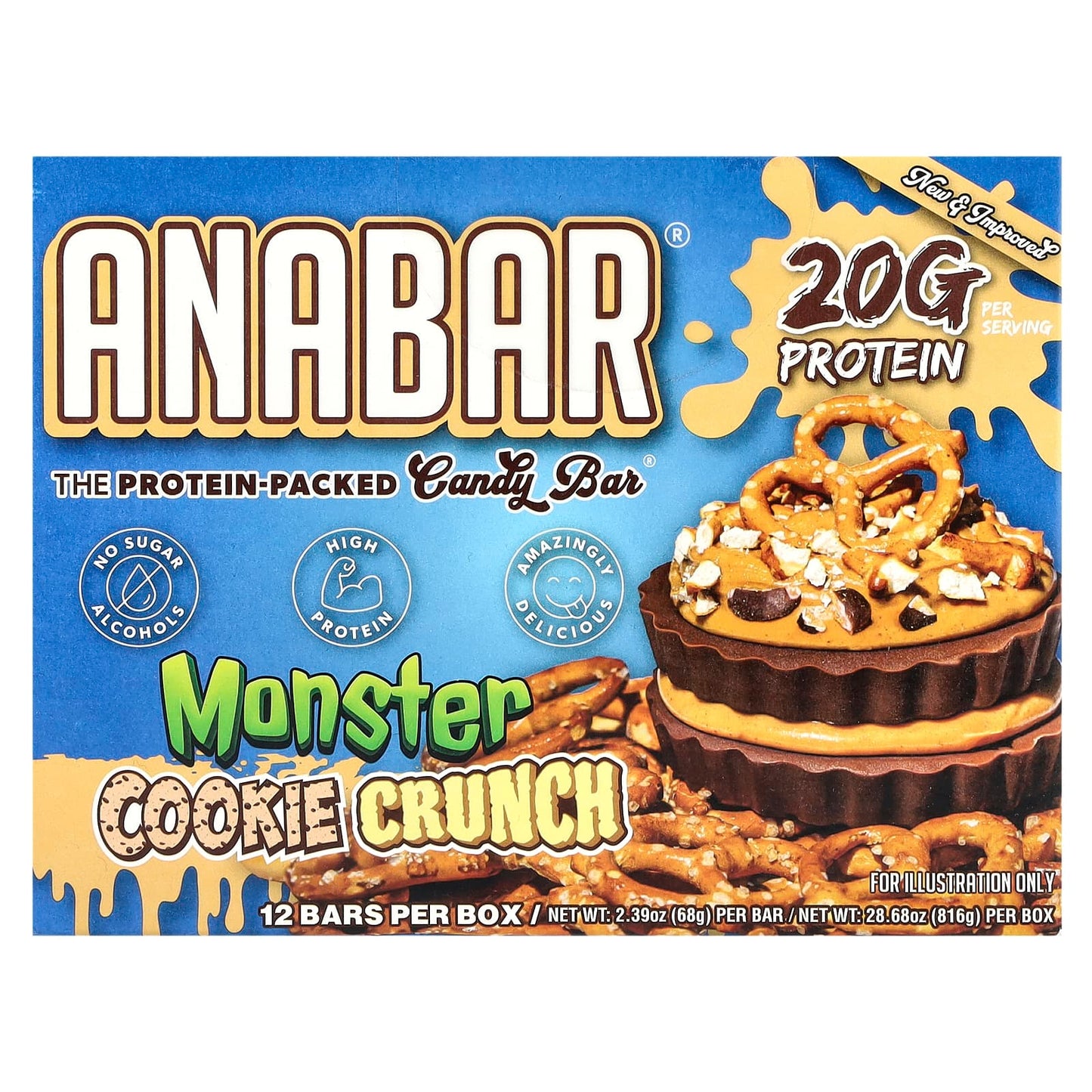 The Anabar, The Protein-Packed Candy Bar®, Monster Cookie Crunch, 12 Bars, 2.39 oz (68 g) Each - Image 1