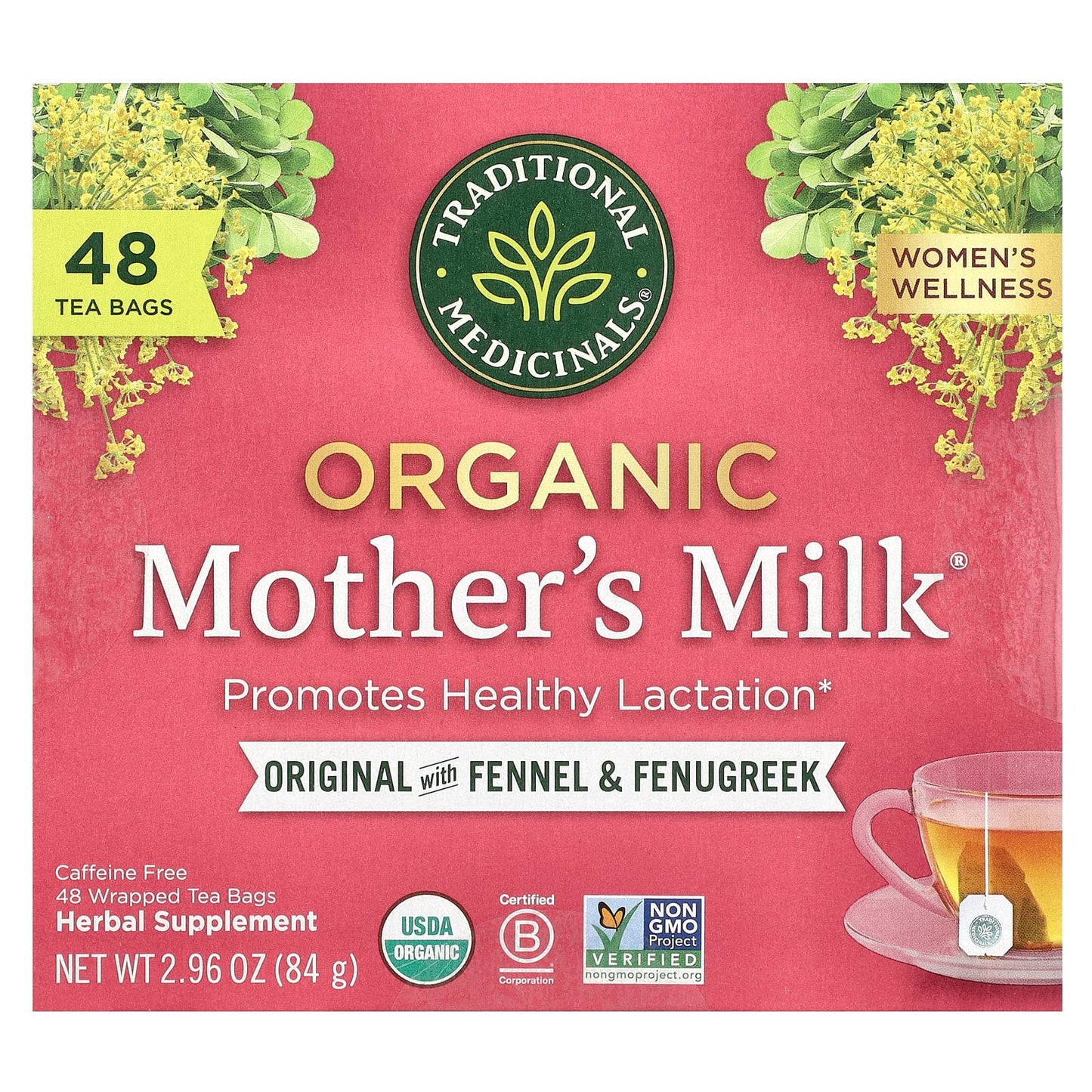 Traditional Medicinals, Organic Mother's Milk®, Original with Fennel & Fenugreek, Caffeine Free, 48 Wrapped Tea Bags, 2.96 oz (84 g) - Image 1
