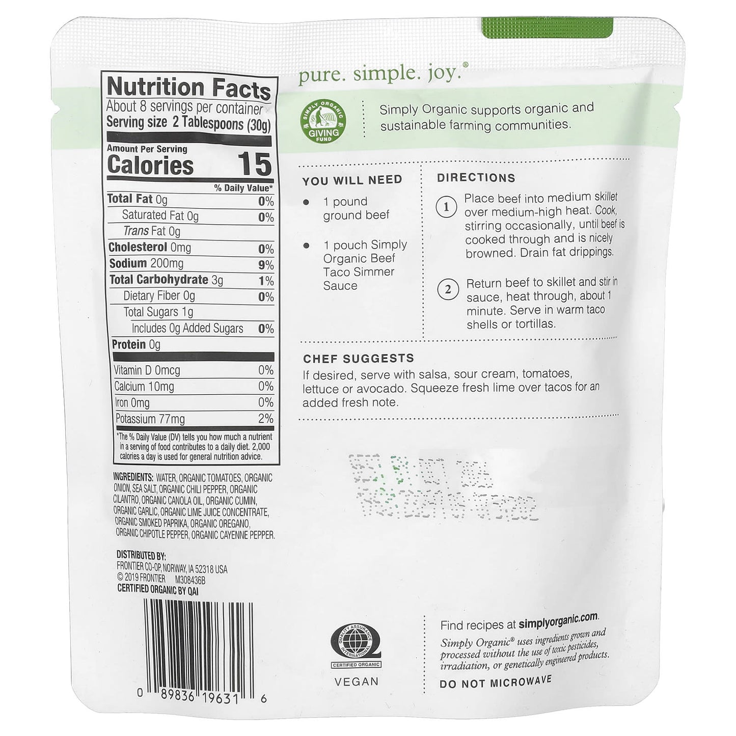 Simply Organic, Southwest Taco Simmer Sauce For Beef, 8 oz (227 g) - Image 2