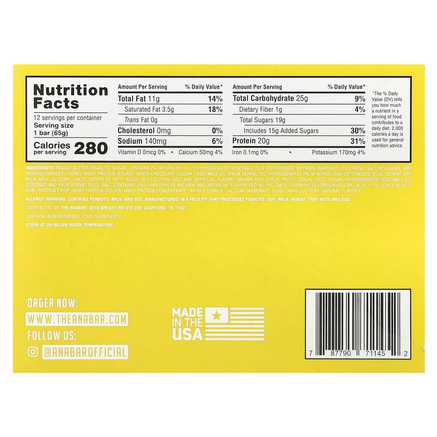 The Anabar, The Protein-Packed Candy Bar®, White Chocolate Fruity Cereal Crunch, 12 Bars, 2.29 oz (65 g) Each - Image 2