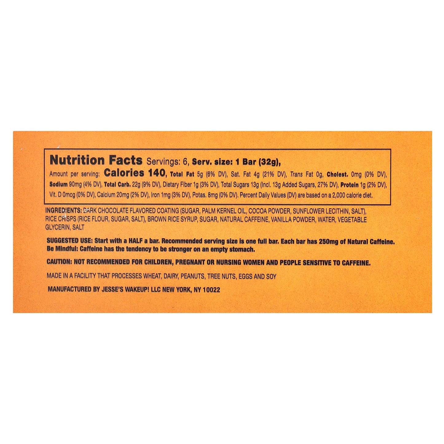 Dark Chocolate Coffee Energy Bars Gluten Free, 6 Pack by Jesse's WAKEUP! - Image 2