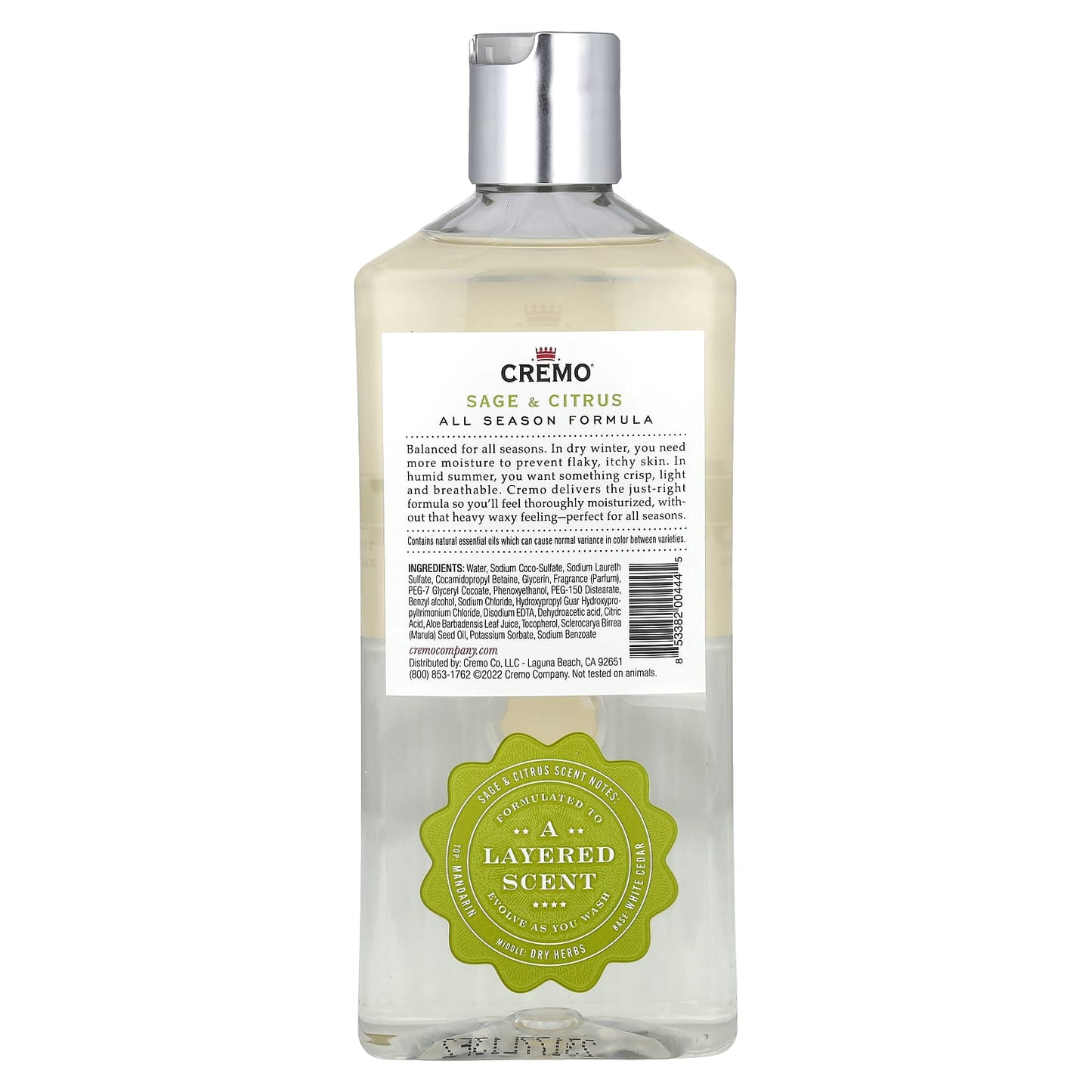 Cremo Sage & Citrus All Season Body Wash, 16 fl oz, Moisturizing & Lightweight - Image 2