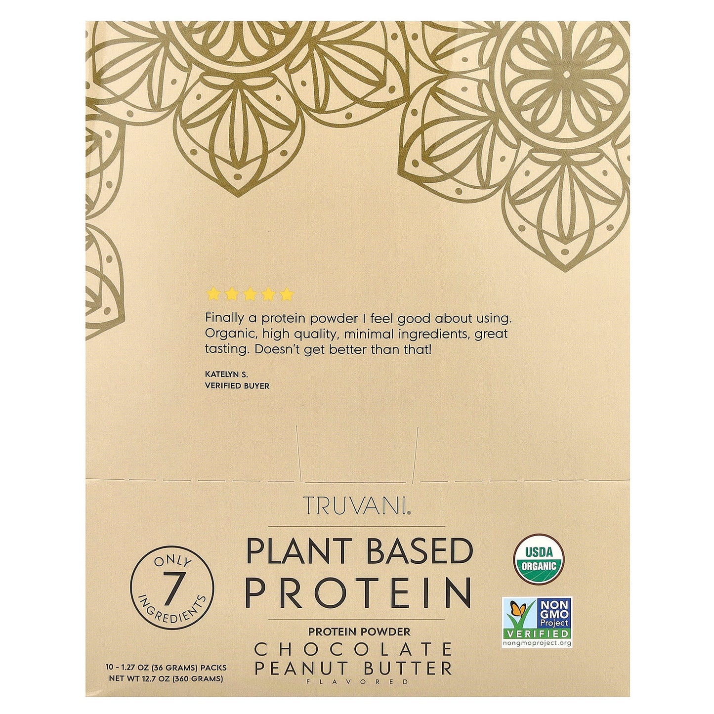 Truvani, Plant Based Protein, Chocolate Peanut Butter, 10 Packs, 1.27 oz (36 g) Each - Image 1