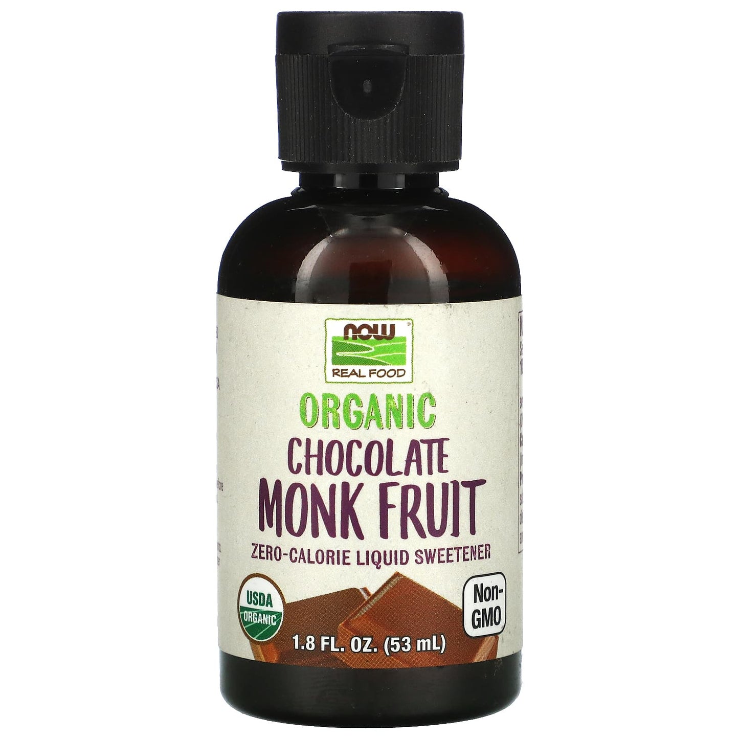 NOW Foods, Real Food, Organic Monk Fruit, Zero-Calorie Liquid Sweetener, Chocolate, 1.8 fl oz (53 ml) - Image 1