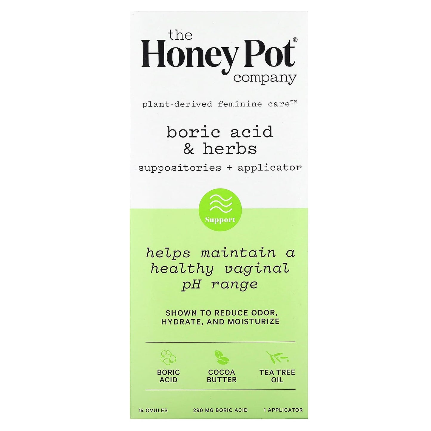 The Honey Pot Company, Boric Acid & Herbs, Suppositories + Applicator, 290 mg , 14 Ovules, 1 Applicator - Image 1