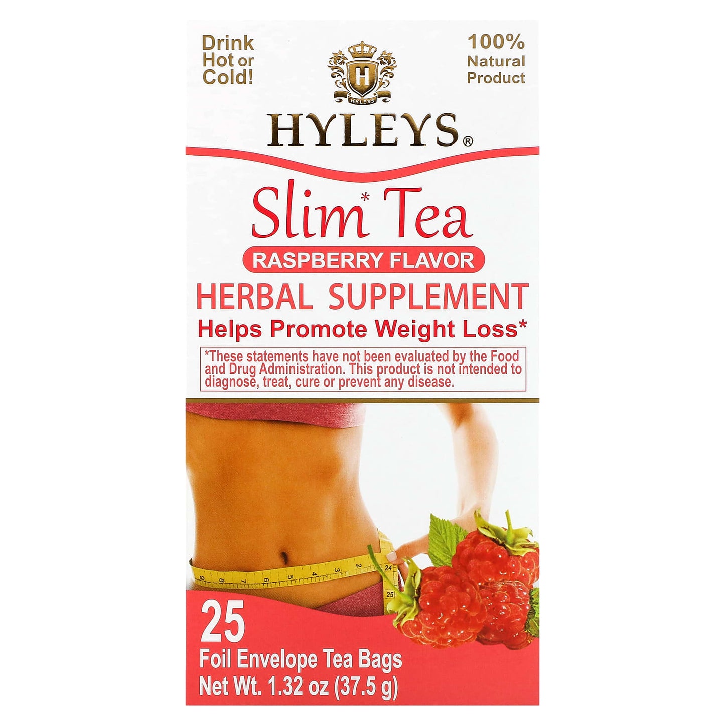 Raspberry Slim Tea for Weight Loss, 25 Herbal Tea Bags by Hyleys Tea - Image 1