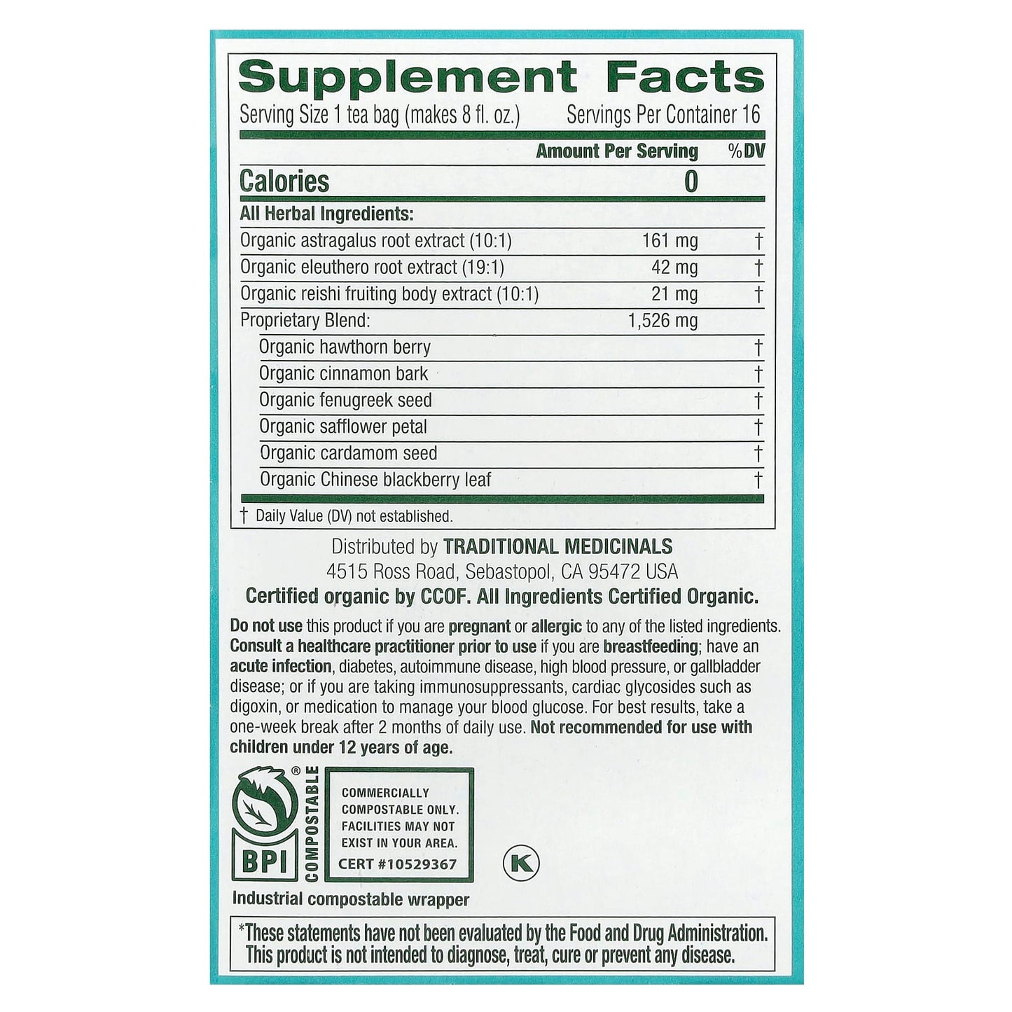 Traditional Medicinals, Organic Stress Ease® Immune, Reishi Warming Spice, Caffeine Free, 16 Wrapped Tea Bags, 0.99 oz (28 g) - Image 2