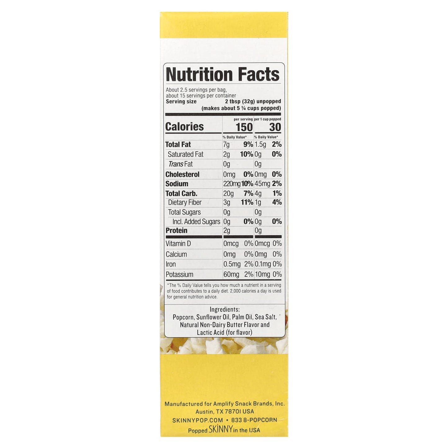 SkinnyPop, Popcorn, Butter, 6 Bags, 2.8 oz (79 g) Each - Image 2