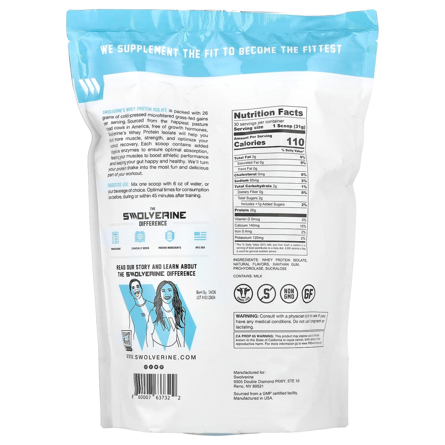 Swolverine, Whey Isolate, Mint Chocolate Chip, 2.05 lb (930 g) - Image 2