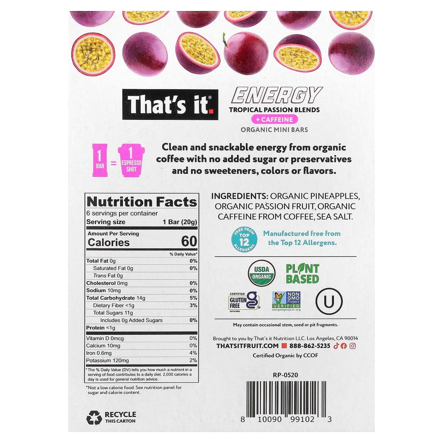 That's It, Energy, Organic Mini Bars, Tropical Passion Blends, 6 Mini Bars, 0.7 oz (20 g) Each - Image 2