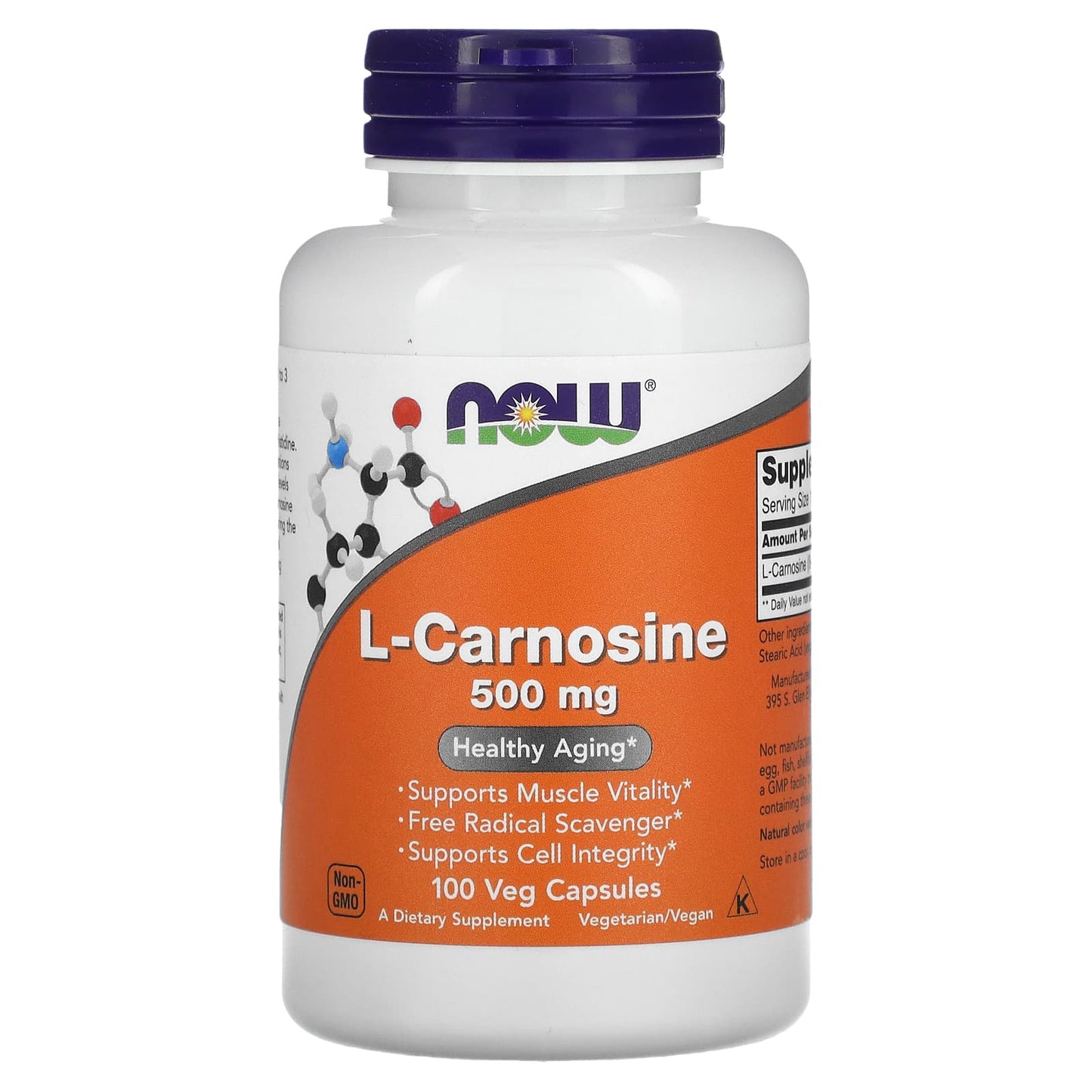 NOW Foods, L-Carnosine, 500 mg, 100 Veg Capsules - Image 1
