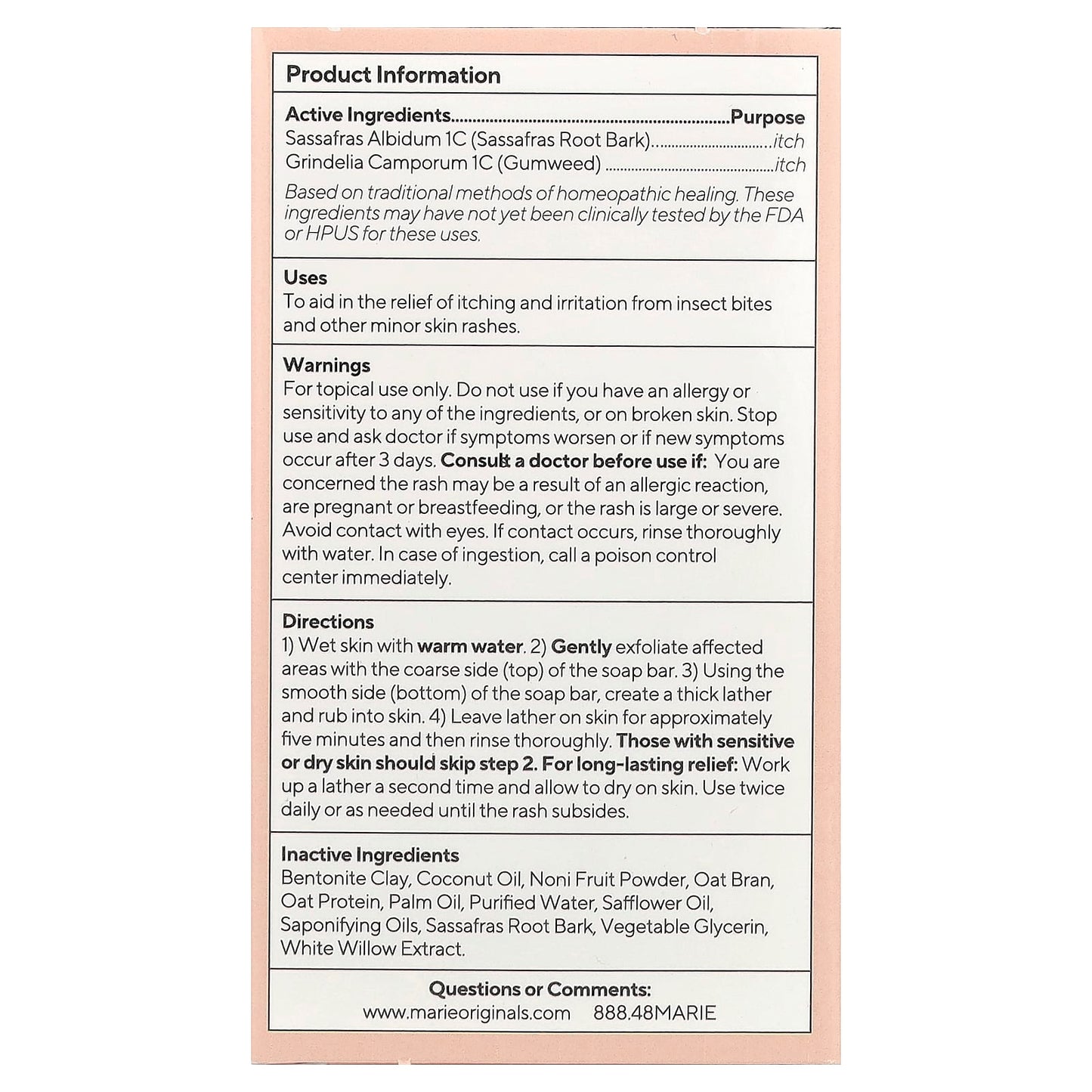 Marie Originals, The Bioactive Itch & Rash Bar Soap, 2.9 oz (82 g) - Image 2
