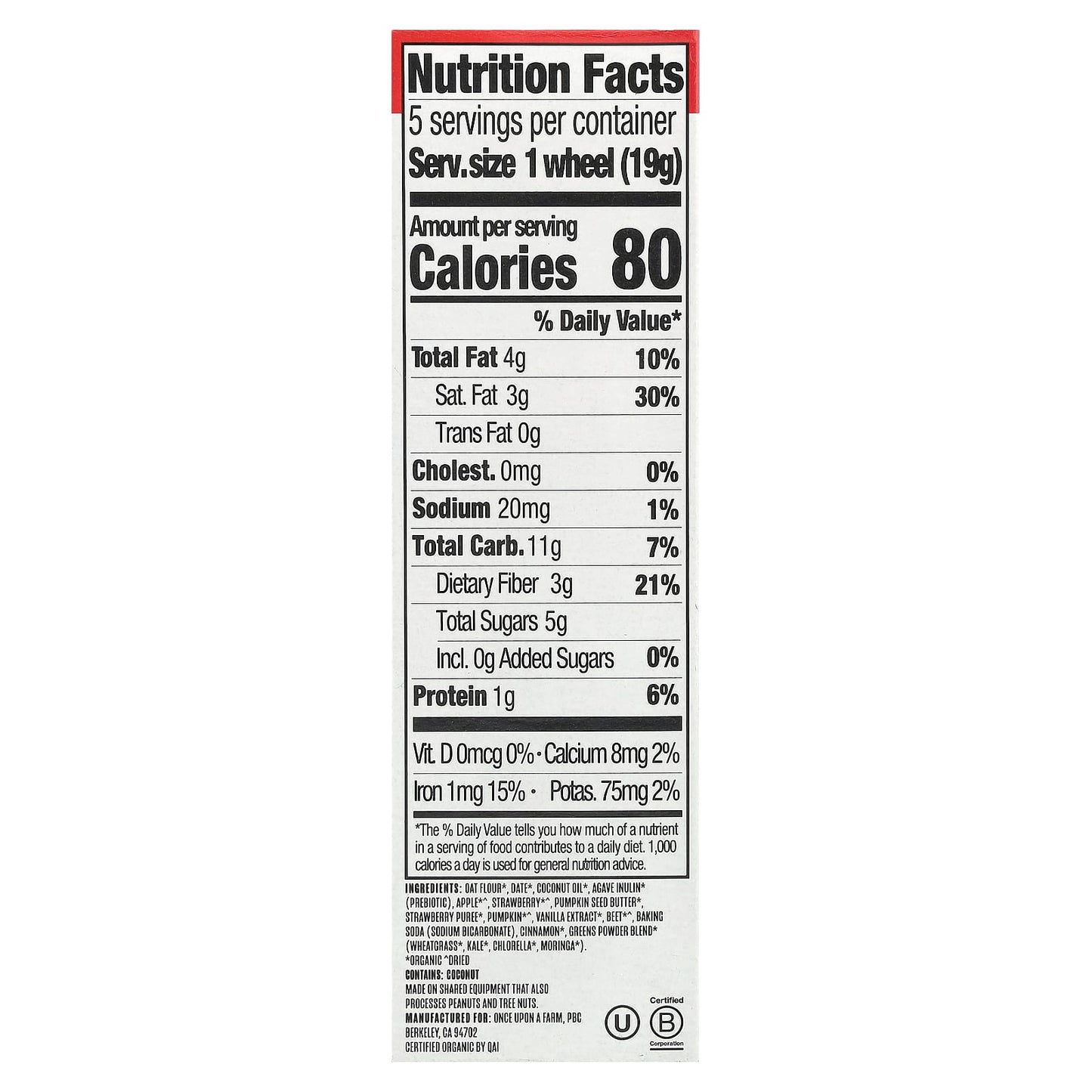 Once Upon A Farm, Organic Toddler Soft-Baked Bar, Tractor Wheels™, Strawberry, Pumpkin & Beet , 5 Bars, 0.67 oz (19 g) Each
