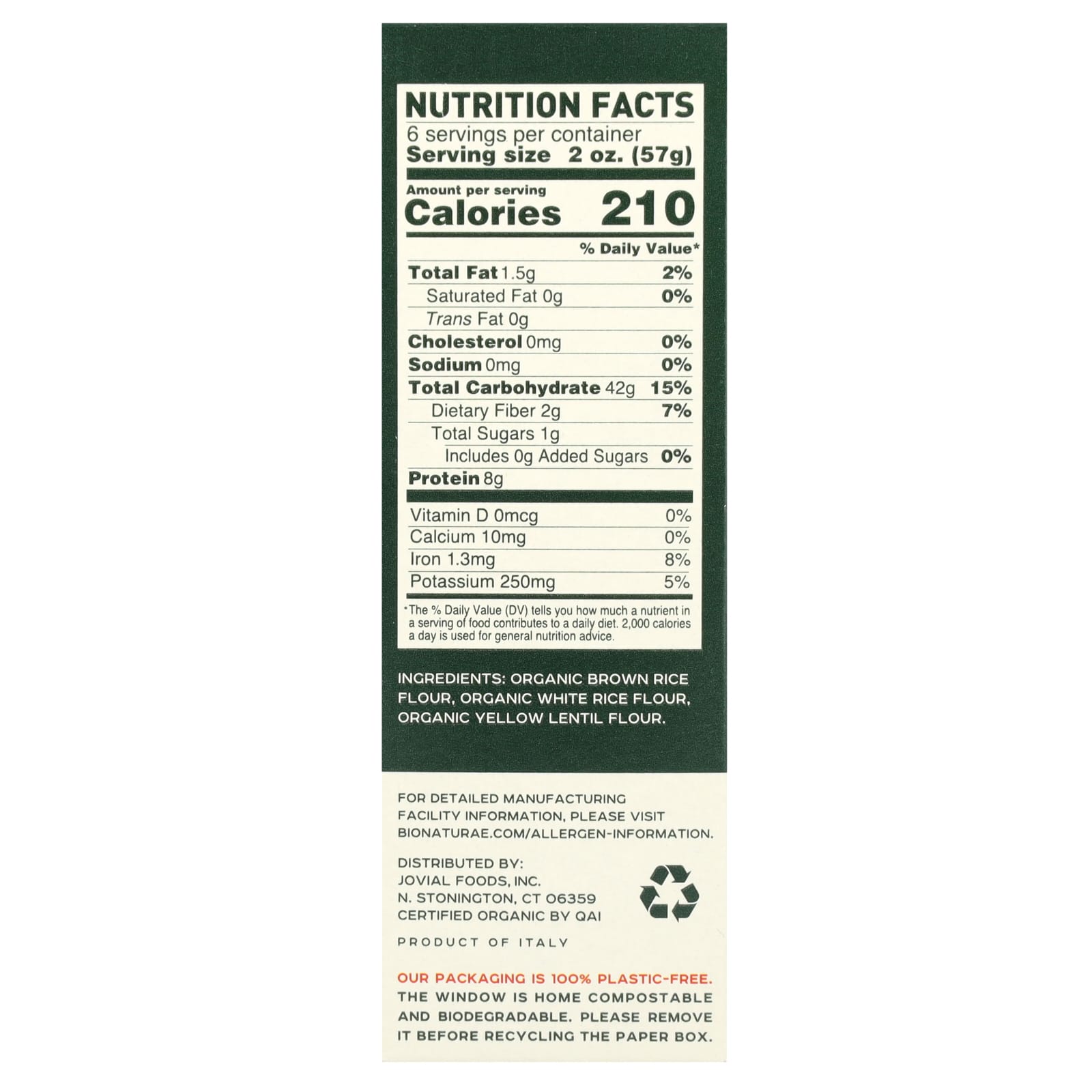 Gluten-Free Italian Rice & Lentil Pasta by Bionaturae - 12 oz (340g) - Image 2