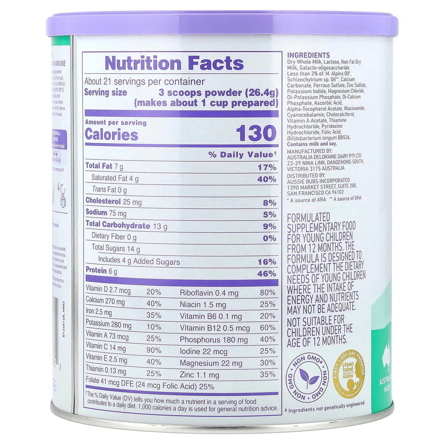 Aussie Bubs 365 Day Toddler Drink Powder, Grass Fed, 12-36 Months - Image 2