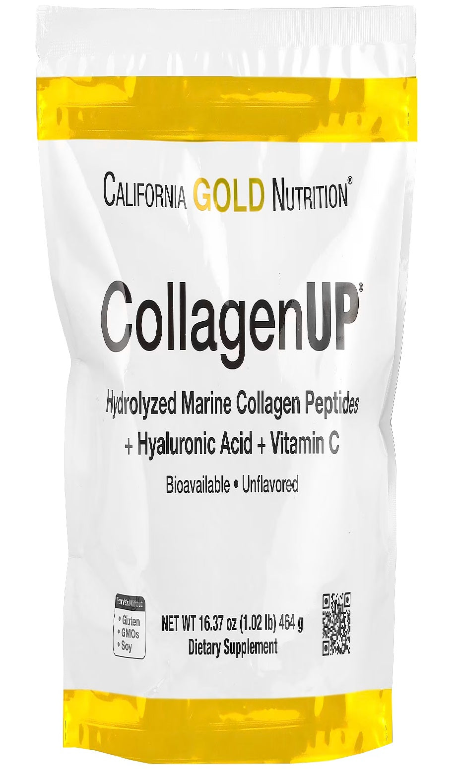 California Gold Nutrition, CollagenUP®, Hydrolyzed Marine Collagen Peptides with Hyaluronic Acid and Vitamin C, Unflavored, 1.02 lb (464 g)