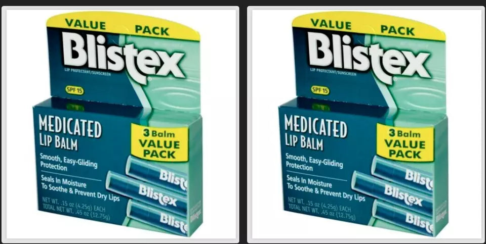6 x BLISTEX LIP BALM, PROTECTANT/SUNSCREEN SPF 15 - 2 PCK 3 X 15OZ - EXPIRY:2026