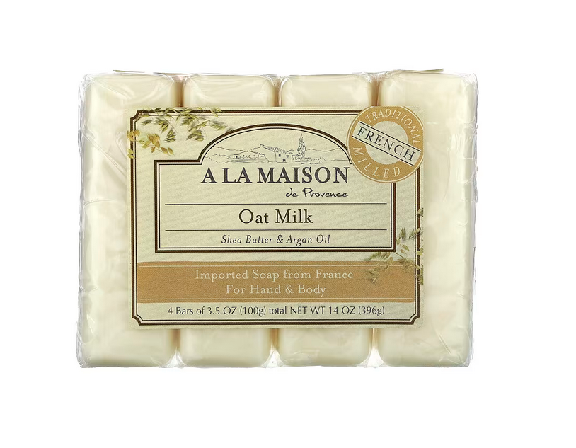 A La Maison de Provence, Hand & Body Bar Soap, Oat Milk, 4 Bars, 3.5 oz (100 g) Each