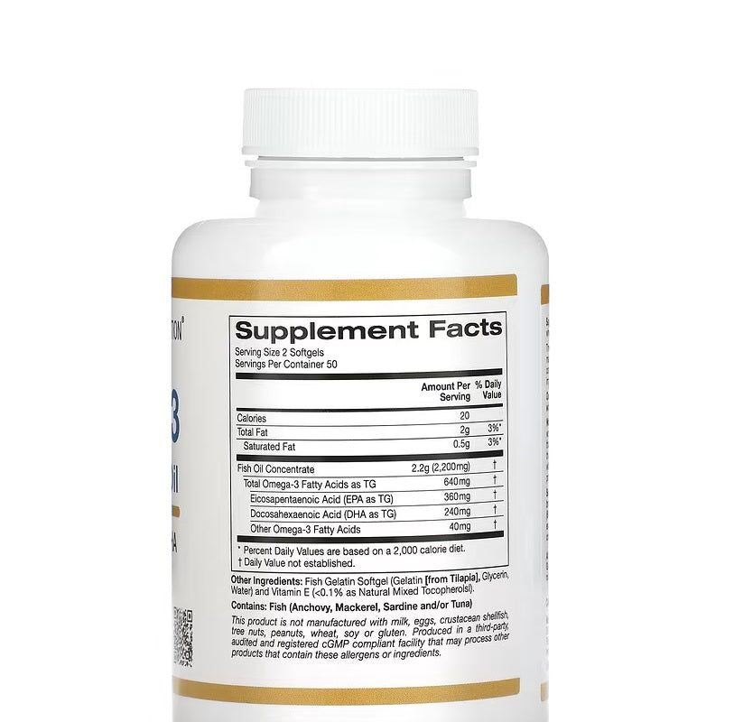 California Gold Nutrition, Omega-3 Premium Fish Oil, 100 Fish Gelatin Softgels