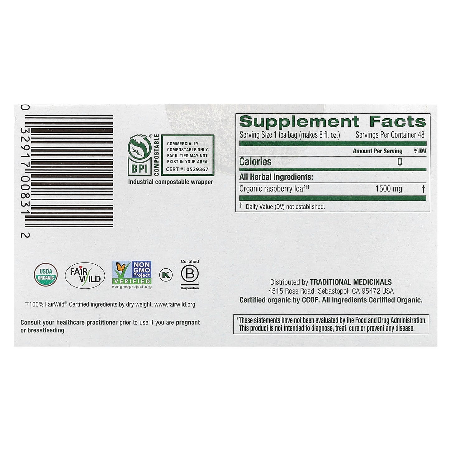 Traditional Medicinals, Organic Raspberry Leaf, Caffeine Free, 48 Wrapped Tea Bags, 2.53 oz (72 g) - Image 2