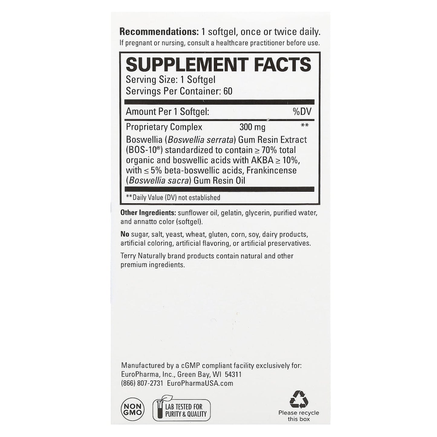 Terry Naturally, Boswellia Plus Frankincense Oil, 60 Softgels - Image 2