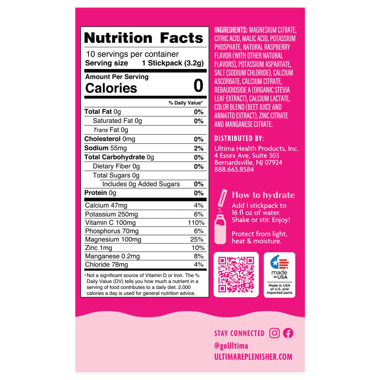 Ultima Replenisher, 6 Essential Electrolytes, Daily Electrolyte Drink Mix, Raspberry, 10 Stickpacks, 0.11 oz (3.2 g) Each - Image 2