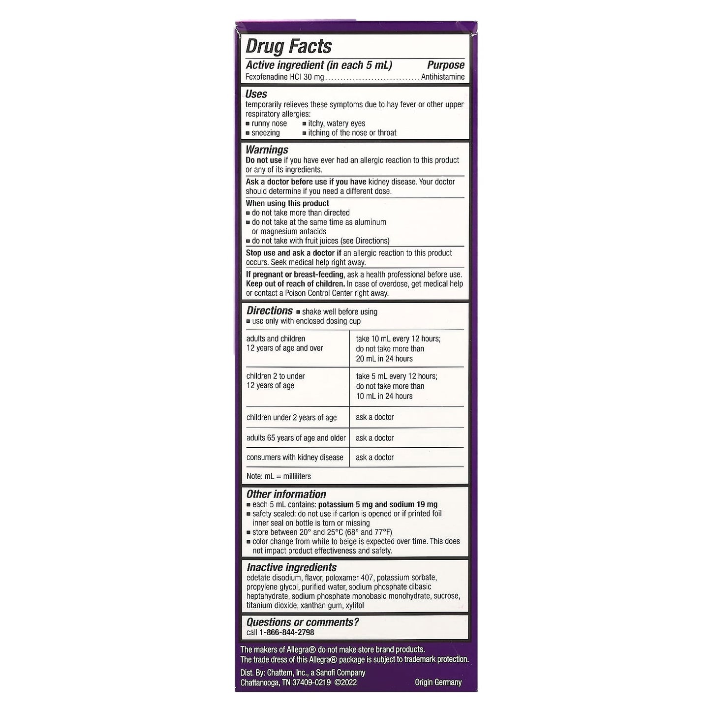 Allegra Grape Allergy Relief for Kids 2+, 12HR, 30mg, 8fl oz - Image 2