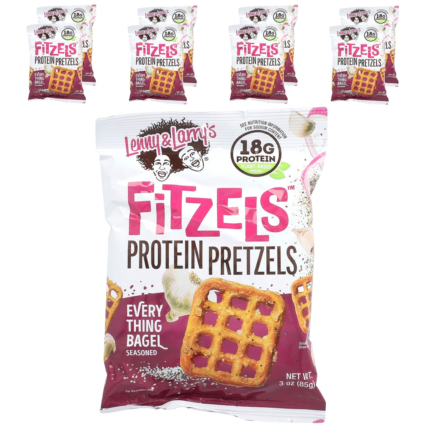 Lenny & Larry's, Fitzels™, Protein Pretzels, Everything Bagel , 8 Packs, 3 oz (85 g) Each - Image 1