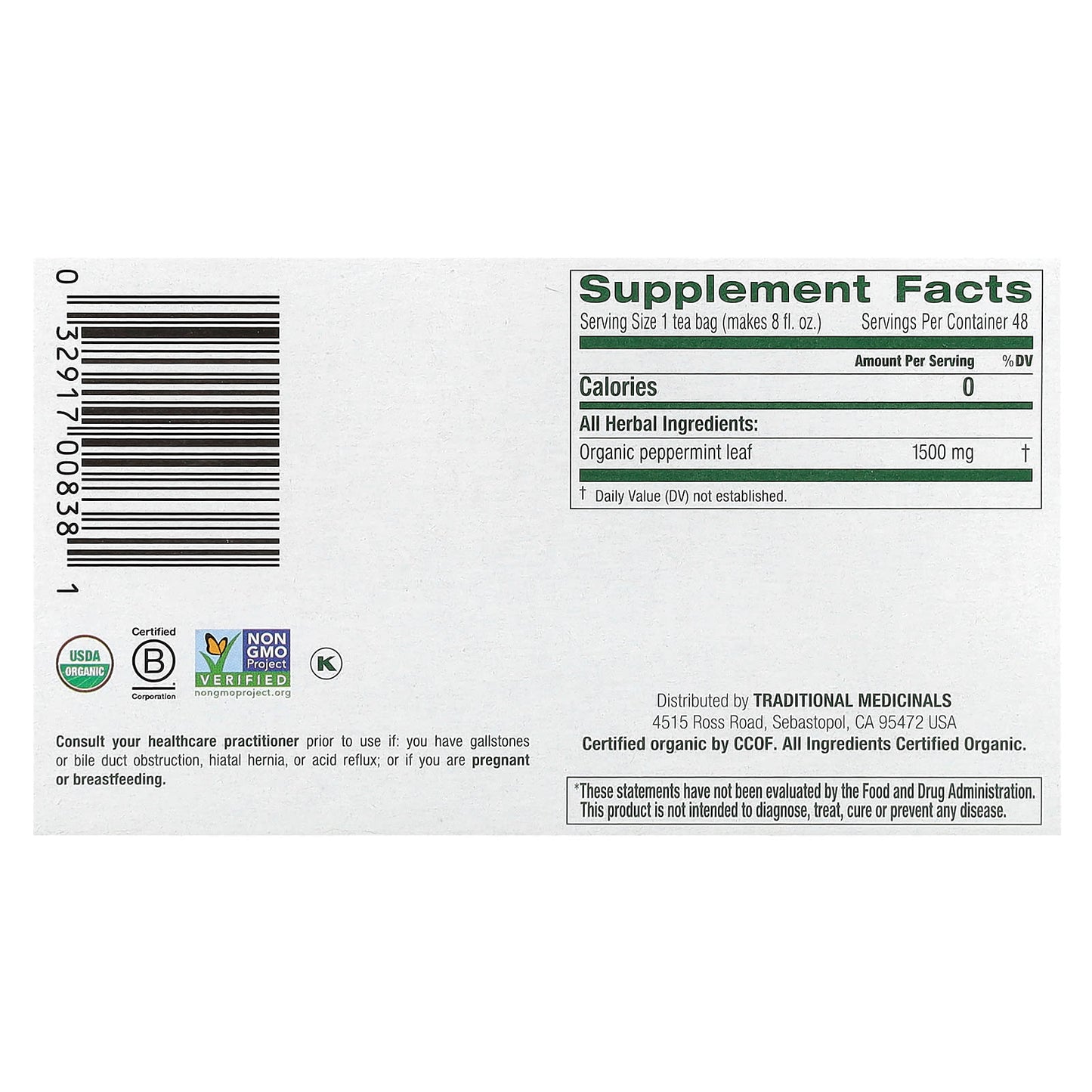 Traditional Medicinals, Herbal Tea, Organic Peppermint, Caffeine Free , 48 Tea Bags, 2.53 oz (72 g) - Image 2