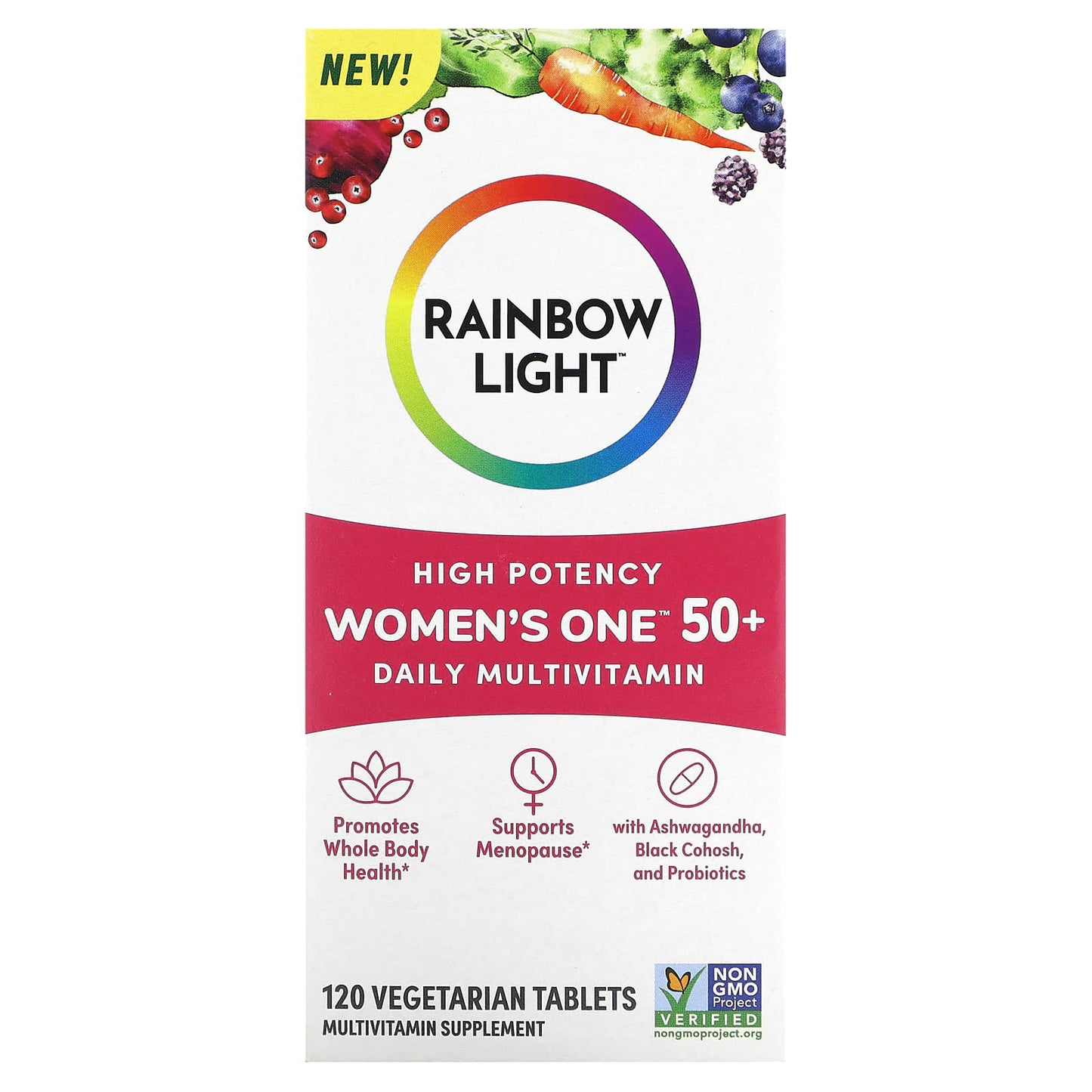 Rainbow Light, Women's One 50+, Daily Multivitamin, High Potency, 120 Vegetarian Tablets - Image 1