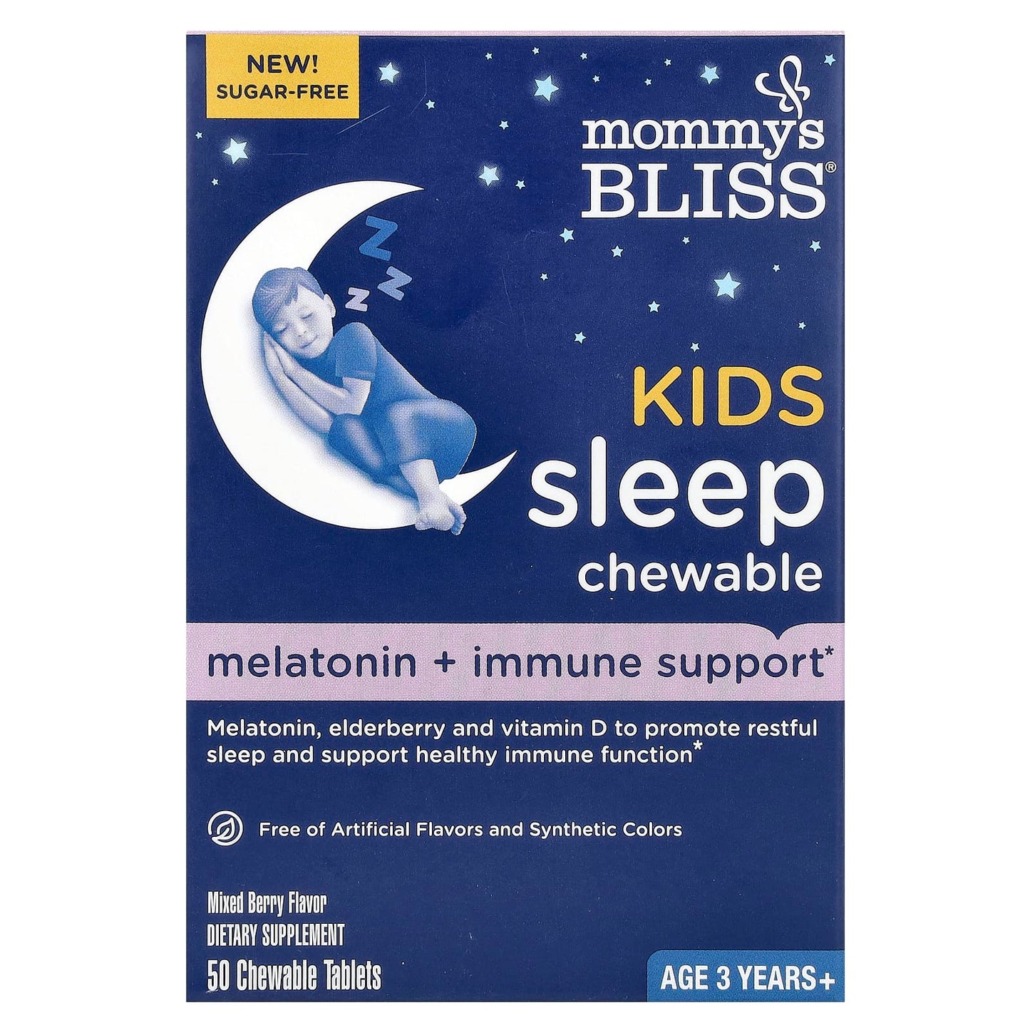 Mommy's Bliss, Kids Sleep Chewable, Melatonin + Immune Support, Age 3 Years+, Mixed Berry, 50 Chewable Tablets - Image 1