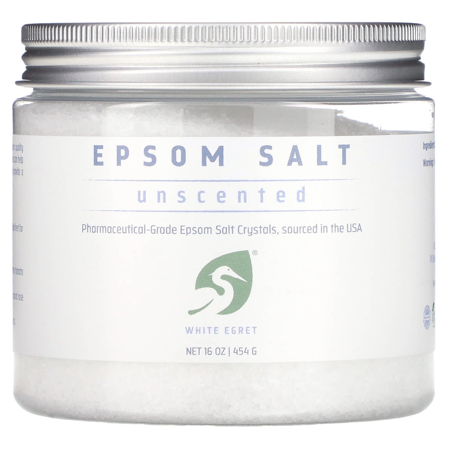 White Egret, Epsom Salt, Unscented, 16 oz (454 g) - Image 1